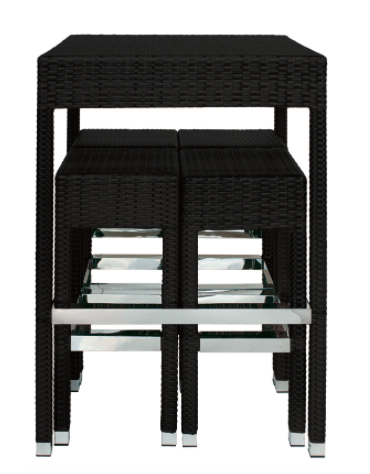Set tavolo + 4 sgabelli,  in alluminio, rivestimento polietilene, piano in vetro temperato - cm 77x77x110h