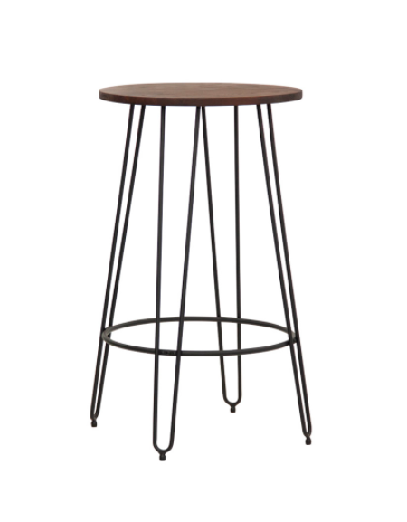 Tavolo tondo alto per interni, struttura in metallo verniciato, piano in legno - cm Ø 60x105h