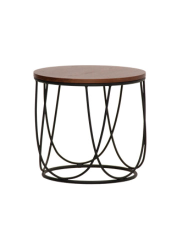 Tavolino tondo per interni, struttura in metallo verniciato, piano in legno - cm Ø 42x40h