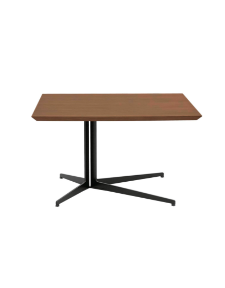 Tavolino rettangolare per interni, struttura in metallo verniciato, piano in MDF impiallacciato noce - cm 80x80x47h