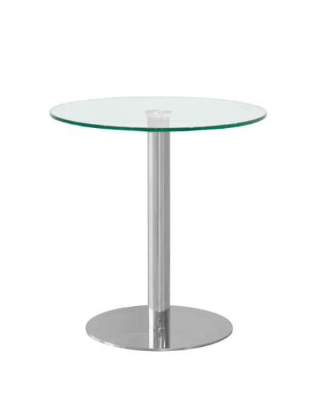 Tavolo tondo per interni, base in acciaio inox cromato, piano in vetro temperato - cm Ø 70x72h