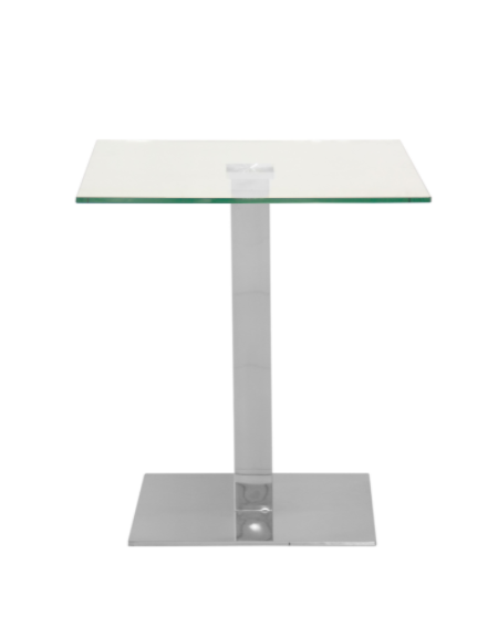 Tavolo quadrato per interni, base in acciaio inox cromato, piano in vetro temperato - cm 70x70x75h