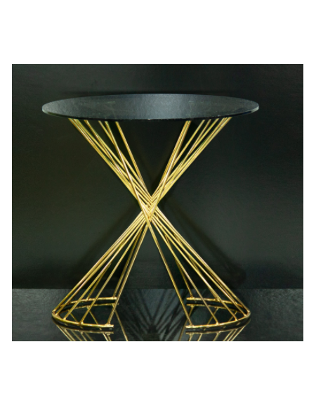 Tavolo tondo per interni, struttura in metallo ottonato, piano in vetro temperato - cm Ø 70x75h Tavolo tondo per interni, struttura in metallo ottonato, piano in vetro temperato - cm Ø 70x75h