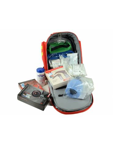 Kit pronto soccorso con zaino Logic 2 - poliestere 600D rosso ricoperto in PVC completo di accessori - cm 40x25x47h