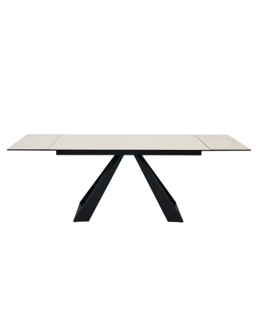 Tavolo rettangolare  per interni, in metallo verniciato, piano allungabile in cristallo e melammina - cm 160/240x90x75h