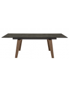 Tavolo rettangolare per interni, in metallo verniciato, gambe in legno, piano allungabile in vetroceramica - cm 180/230x90x75h