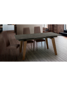 Tavolo rettangolare per interni, in metallo verniciato, gambe in legno, piano allungabile in vetroceramica - cm 180/230x90x75h