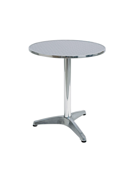 Tavolo tondo , struttura in alluminio, piano in acciaio inox - cm Ø 60x73h