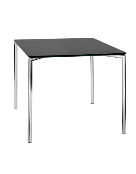Tavolo quadrato per interni, struttura in metallo cromato, piano in MDF - cm 70x70x76h