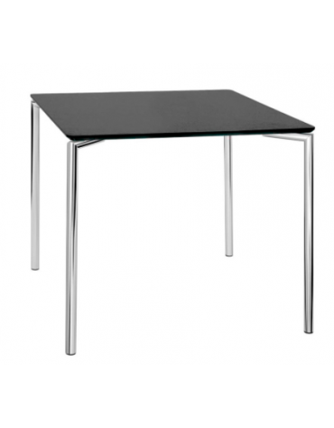Tavolo quadrato per interni, struttura in metallo cromato, piano in MDF - cm 80x80x76h