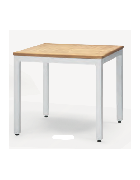 Tavolo quadrato ,struttura in alluminio verniciato colore a scelta e piano in TEAK- cm 80x80x76h