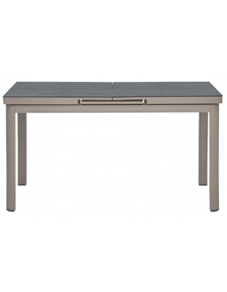 Tavolo in alluminio verniciato, piano allungabile in vetro temperato effetto pietra - cm 140/180x75x76h