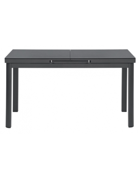 Tavolo in alluminio verniciato, piano allungabile in vetro effetto marmo - cm 140/180x75x76h