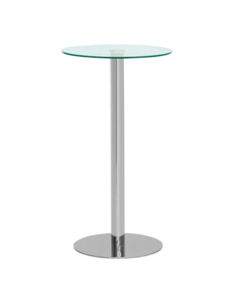 Tavolo alto con base in acciaio inox cromato, piano in vetro temperato - cm Ø 60x110h