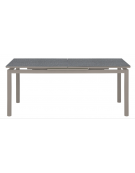 Tavolo in alluminio verniciato, piano allungabile in vetro effetto pietra - cm 180/240x100x76h