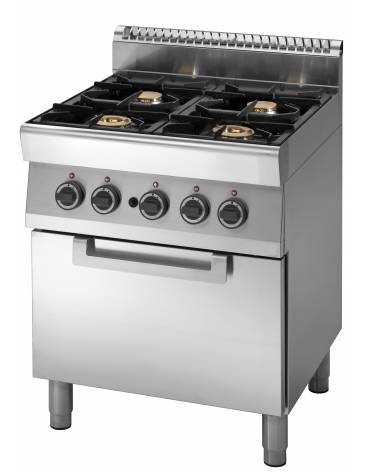 Cucina a gas 4 fuochi con forno a gas GN 1/1 cm 70x70x85h