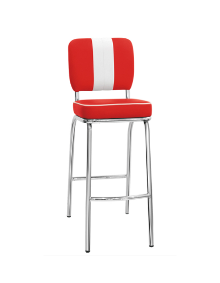 Sgabello, struttura in metallo cromato, seduta e schienale in ecopelle - cm 39x37x110h