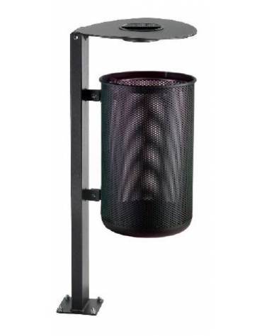 Cestino portarifiuti da inghisare, in acciaio forato zincato e verniciato, coperchio con posacenere - cm 42,5x37x124h