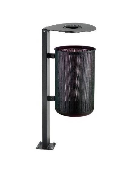 Cestino portarifiuti da inghisare, in acciaio forato zincato e verniciato, coperchio con posacenere - cm 42,5x37x124h