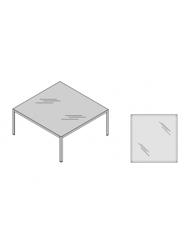 Tavolo riunione quadrato con piano in vetro colore Blu,Moka o Nero-Gambe in acciaio colore Bianco,Nero o Alluminio-cm 120x124x73