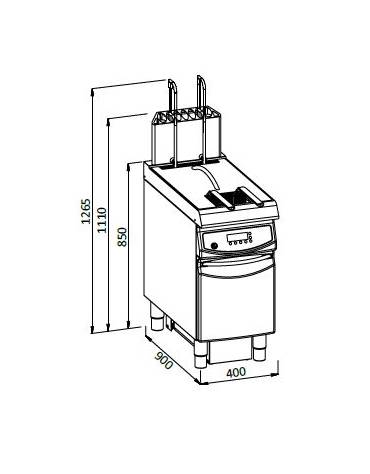 Friggitrice automatica a gas su mobile 1 Vasca lt. 23 - Con sollevamento cesto automatico - Vasca pulita a Y - cm 40x90x111h