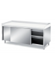 TAVOLO INOX AISI 304 PANETTERIA ARMADIATO CON ANTE SCORREVOLI - CON PIANO E ALZATINE IN POLIETILENE - CM. 160X90X87H