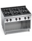 Cucina inox professionale 6 Fuochi a gas - N° 3 Bruciatori da 12 Kw + N° 2 da 7 Kw + N° 1 da 3,5 Kw - cm 120x90x90h