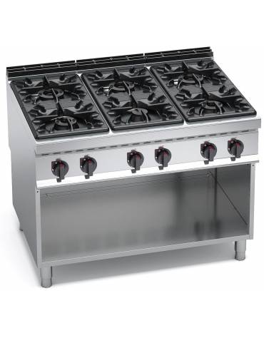 Cucina inox professionale 6 Fuochi a gas ALTA POTENZA