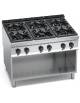 Cucina inox professionale 6 Fuochi a gas - N° 3 Bruciatori da 12 Kw + N° 2 da 7 Kw + N° 1 da 3,5 Kw - cm 120x90x90h
