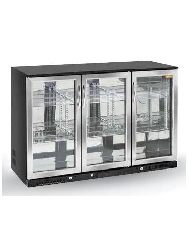 Vetrina bibite 3 porte battente in vetro con cornice inox - Lt 338 - refrigerazione Roll-Bond +1/+10°C - cm 133,5x50x90h