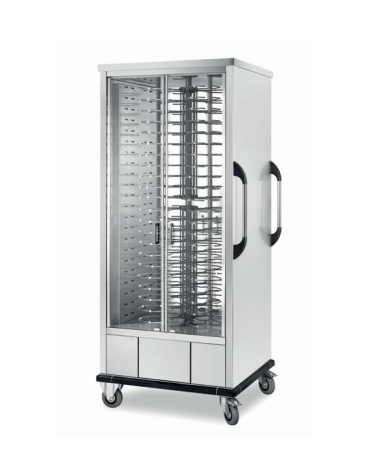 Carrello portapiatti cabinato neutro in acciaio 18/10 AISI 430 - portata 88 piatti max cm Ø 18-28 - cm 83x89x199,5h