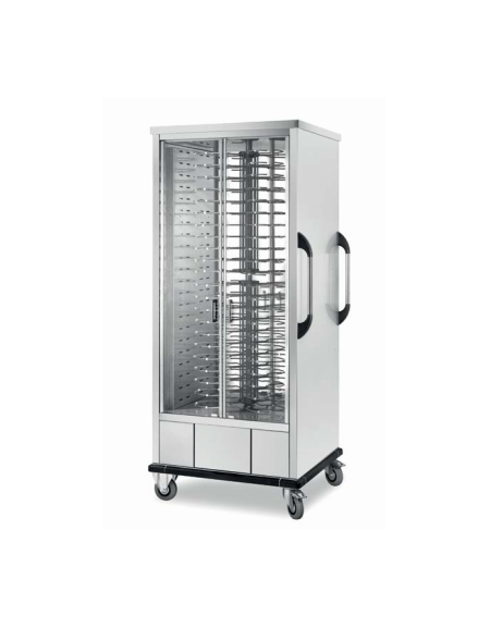 Carrello portapiatti cabinato neutro in acciaio 18/10 AISI 430 - portata 88 piatti max cm Ø 18-28 - cm 83x89x199,5h