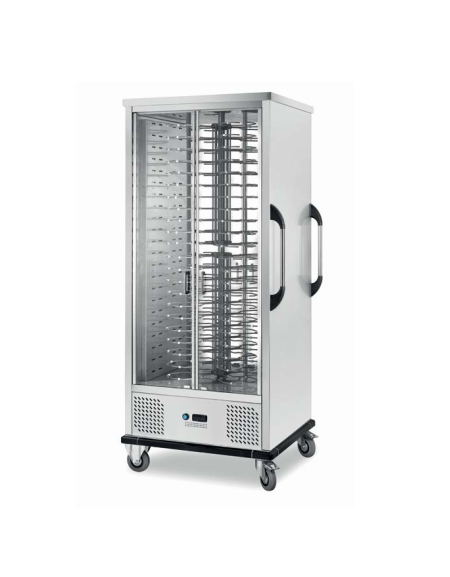 Carrello portapiatti cabinato refrigerato  in acciaio 18/10 AISI 430 - portata 88 piatti Ø 18-28 cm - mm 830x890x1995h