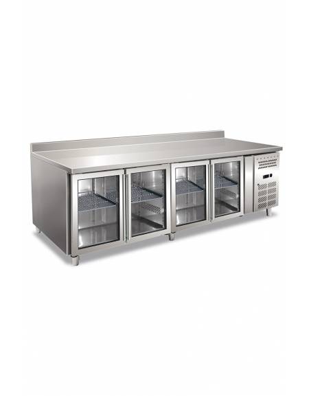 Tavolo refrigerato con alzatina 4 Porte a vetro cm. 223x70x85h