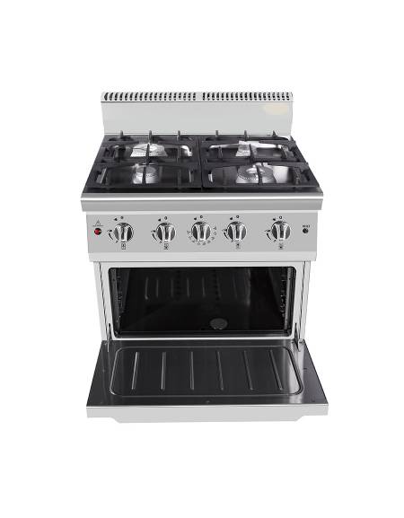 Cucina a gas 4 fuochi BASSA POTENZA con forno a gas GN 1/1 - cm 80x70x85/90h