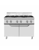 Cucina a gas 6 fuochi professionale su armadio chiuso con antine -N°3 Bruciatori da 7 Kw+N°3 Bruciatori da 3,5 Kw-cm 120x70x108,