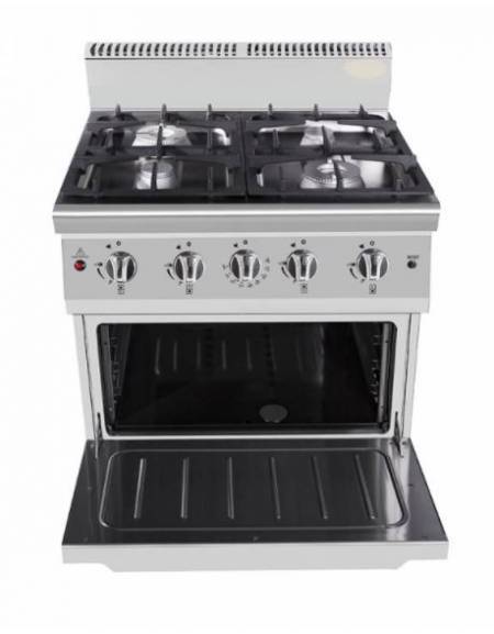 Cucina a gas 4 fuochi, forno elettrico  GN 2/1, fuochi aperti 4x8kw - cam. forno cm 57,5x65x30 - cm 80x90x90h