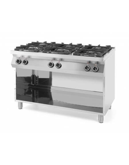 Cucina a gas 6 fuochi, forno elettrico GN 2/1, fuochi aperti 6x8kw - cam. forno cm 57,5x65x30 - cm 120x90x90h