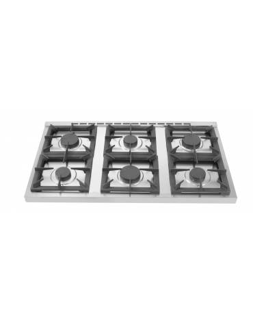 Cucina a gas 6 fuochi, forno elettrico GN 2/1, fuochi aperti 6x8kw - cam. forno cm 57,5x65x30 - cm 120x90x90h