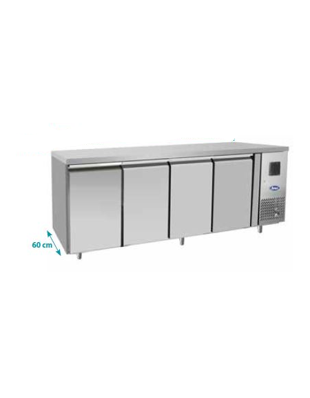 Tavolo refrigerato ventilato in acciaio inox -  4 porte - 520 Lt. - temp. -2°+8°C - mm 2230×600×850h