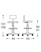 Sgabello con schienale alzata a gas - anello poggiapiedi cm 44x60x106/131h