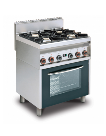 Cucina a gas 4 fuochi su forno a gas statico, camera cm 64x39x35h porta in vetro, 1 griglia - cm 80x65x87h