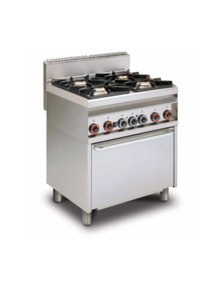 Cucina a gas 4 fuochi su forno elettrico statico, camera cm 64x42x35h, porta cieca inox, 1 griglia - cm 80x65x87h