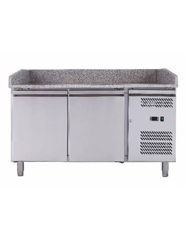 Banco refrigerato pizzeria 2 porte + cassettiera per panetti con sovrastruttura refrigerata GN1/3 - cm 202,5x80x139h