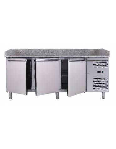 Banco refrigerato pizzeria 2 porte + cassettiera per panetti con sovrastruttura refrigerata GN1/3 - cm 202,5x80x139h