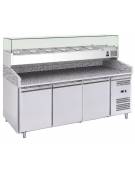 Banco refrigerato pizzeria 2 porte + cassettiera per panetti con sovrastruttura refrigerata GN1/3 - cm 202,5x80x139h