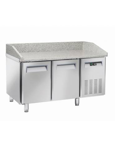 Tavolo pizza refrigerato 2 porte in acciaio inox con piano in granito - refrigerazione ventilata +2°/+8°C - cm 150x80x104h