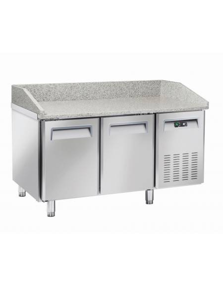Tavolo pizza refrigerato 2 porte in acciaio inox con piano in granito - refrigerazione ventilata +2°/+8°C - cm 150x80x104h