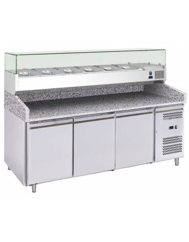 Banco pizza refrigerato ventilato, 2 porte, 7 cassetti - piano in granito GN1/3 - mm 2010×800×1000h