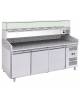 Banco tavolo refrigerato pizzeria 3 porte completo con sovrastruttura refrigerata GN 1/4 - CLASSE C - cm 202x80x139h